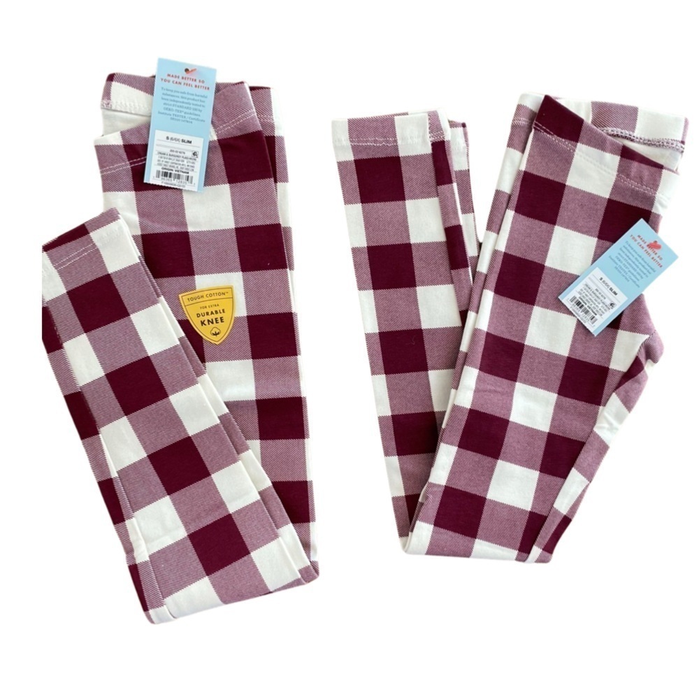 Cat & Jack Bundle of 2 Cream and Burgundy Plaid Leggings NWT Size S (6/6X) Slim